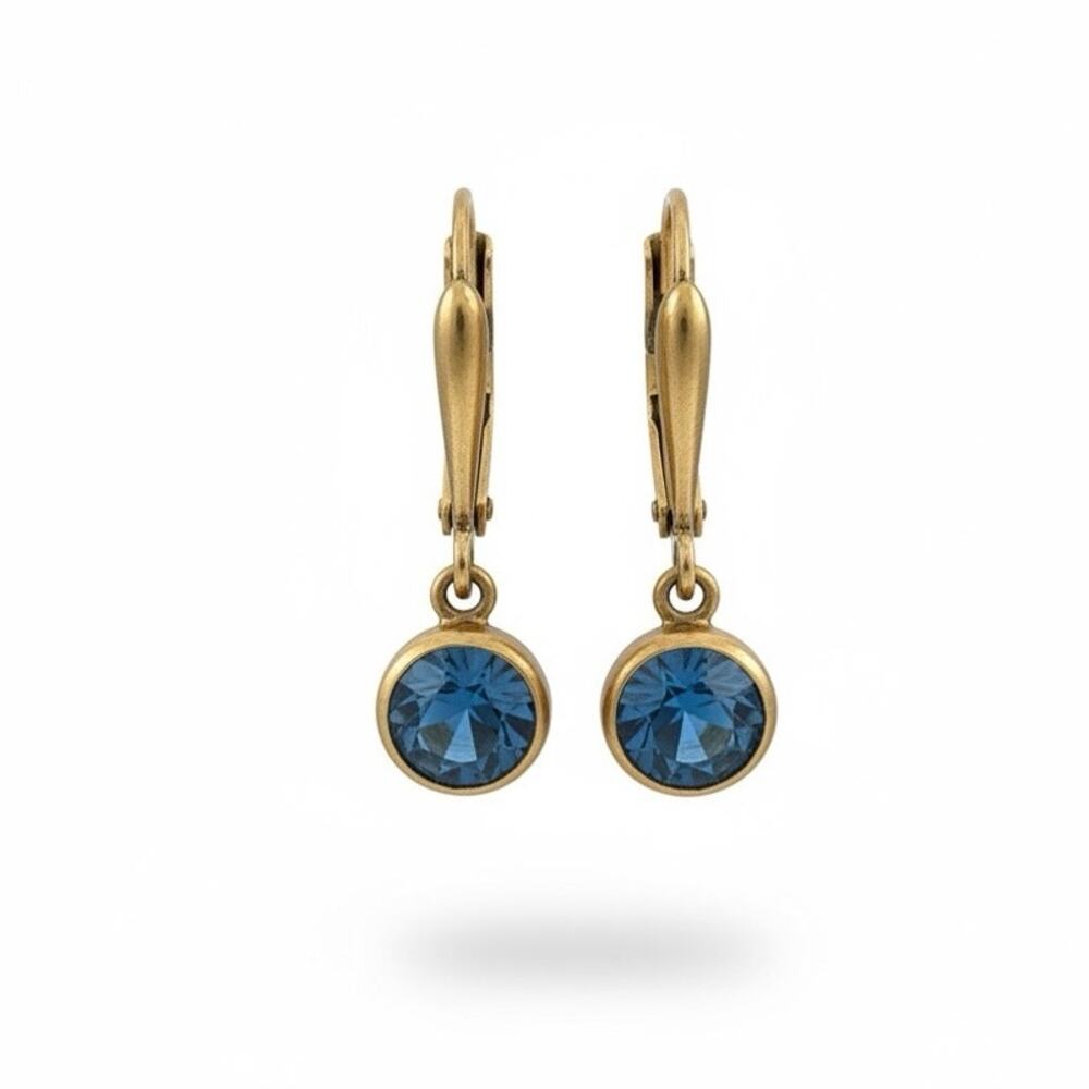Liz Palacios Blue Swarovski Crystal Earrings Antique Gold Leverback